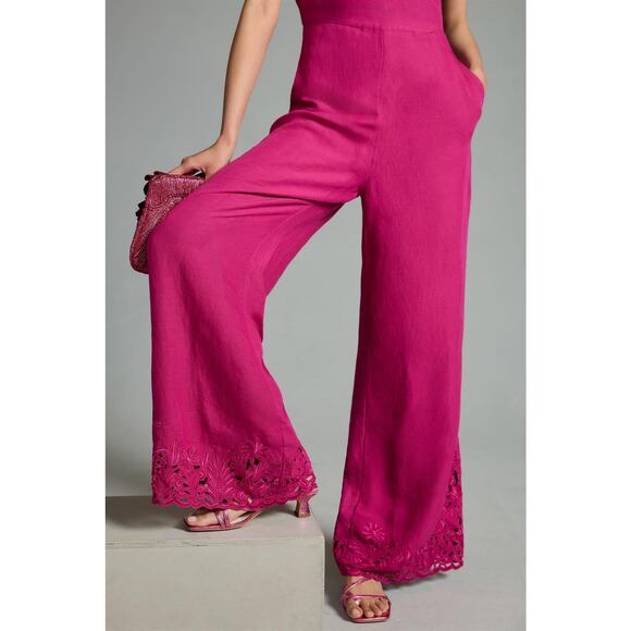 NWT Anthropologie Pink Linen Jumpsuit - Size 16 - Picture 4 of 6